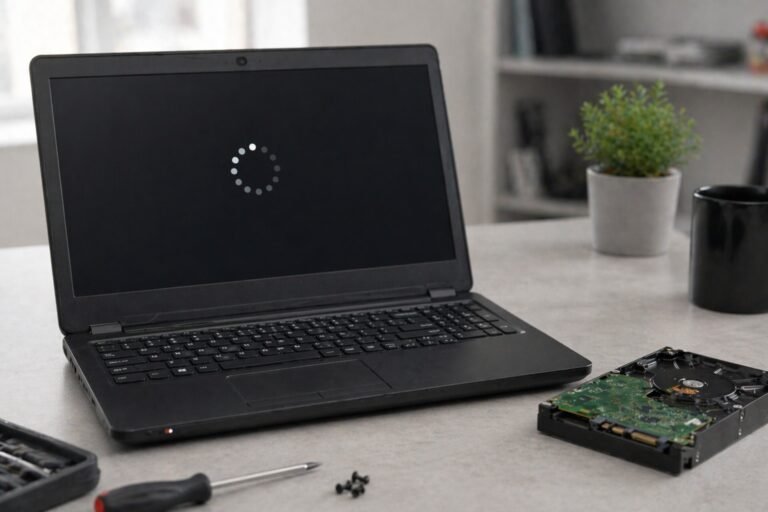 Laptop con posible falla de disco duro en revisión técnica